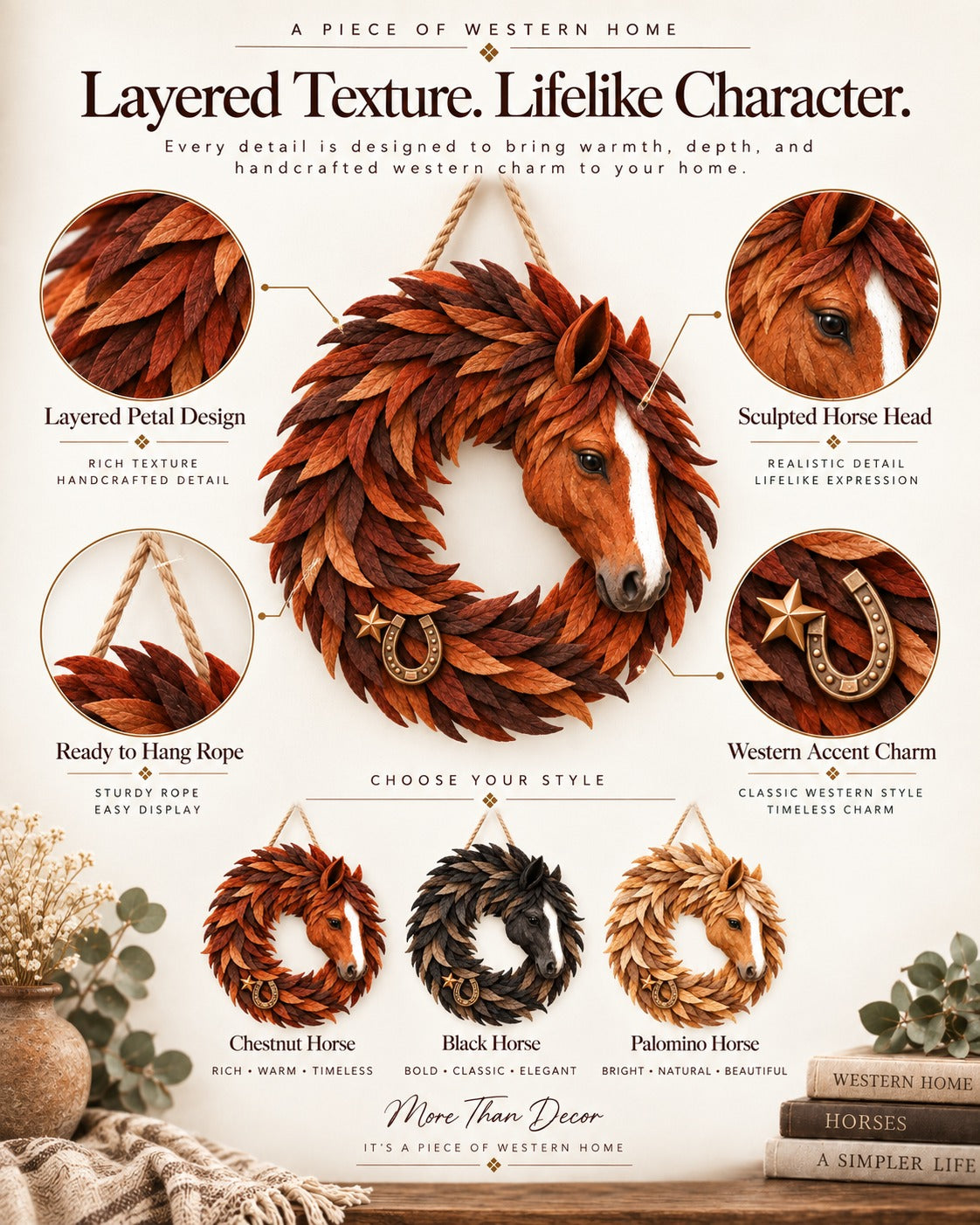🐴🤎Rustic Horse Head Wreath – Western Farmhouse Wall & Door Decor