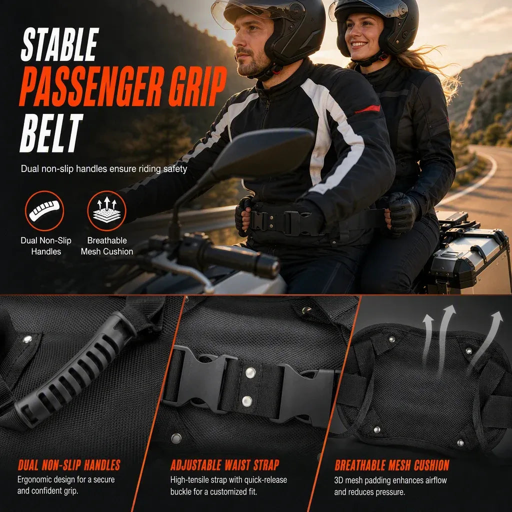 🏍️Motorcycle Passenger Grab Handle Belt – Non-slip. Adjustable. Heavy-Duty🛡️