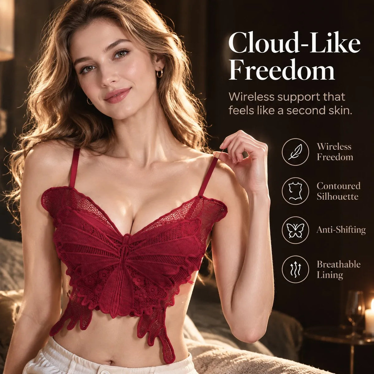 💥NEW HOT SALE 50%OFF💥French Romantic Butterfly Lace Wireless Bra Sexy Hollow Camisole with Integrated Cups