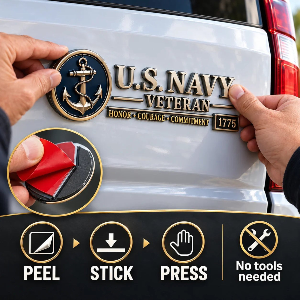 3D Metal Veteran Honor Auto Badge | For daily driving & veteran gatherings