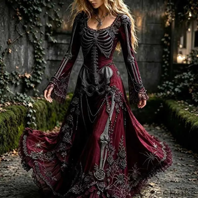 Skeleton & Rose Halloween Maxi Dress