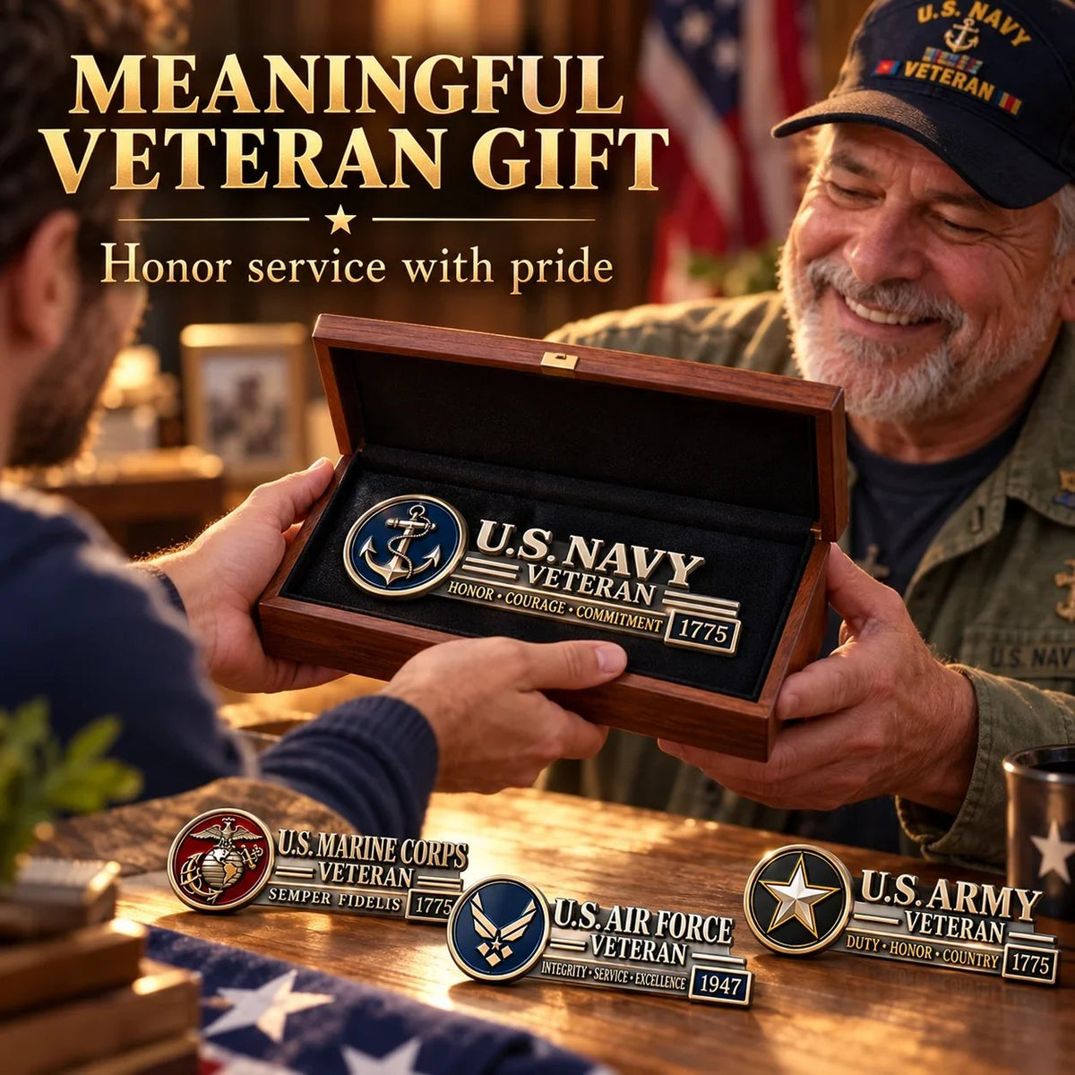 3D Metal Veteran Honor Auto Badge | For daily driving & veteran gatherings