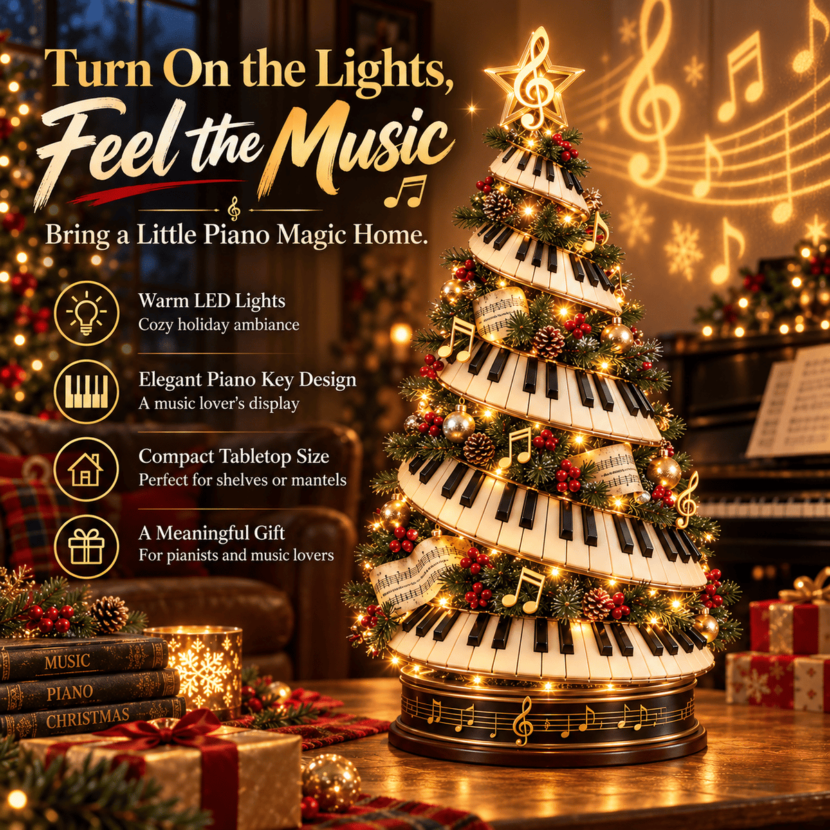 🎹✨ Piano Christmas Tree Light – Lighted Musical Holiday Tree for Piano Lovers