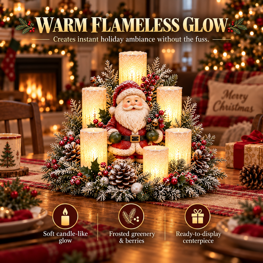 🌲Christmas Lighted Centerpiece with Flameless Candle Glow