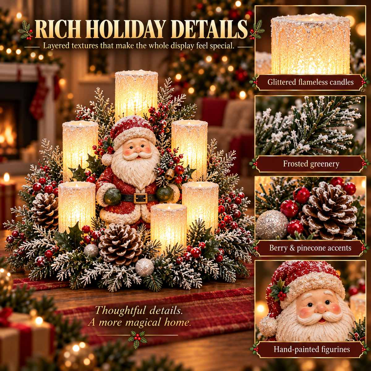 🌲Christmas Lighted Centerpiece with Flameless Candle Glow