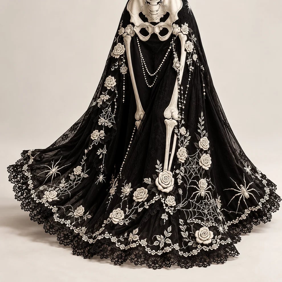 Skeleton & Rose Halloween Maxi Dress