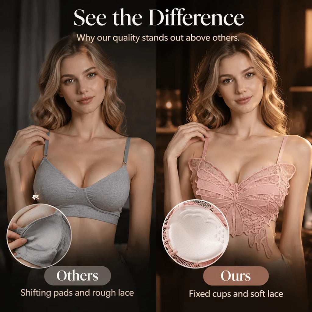💥NEW HOT SALE 50%OFF💥French Romantic Butterfly Lace Wireless Bra Sexy Hollow Camisole with Integrated Cups