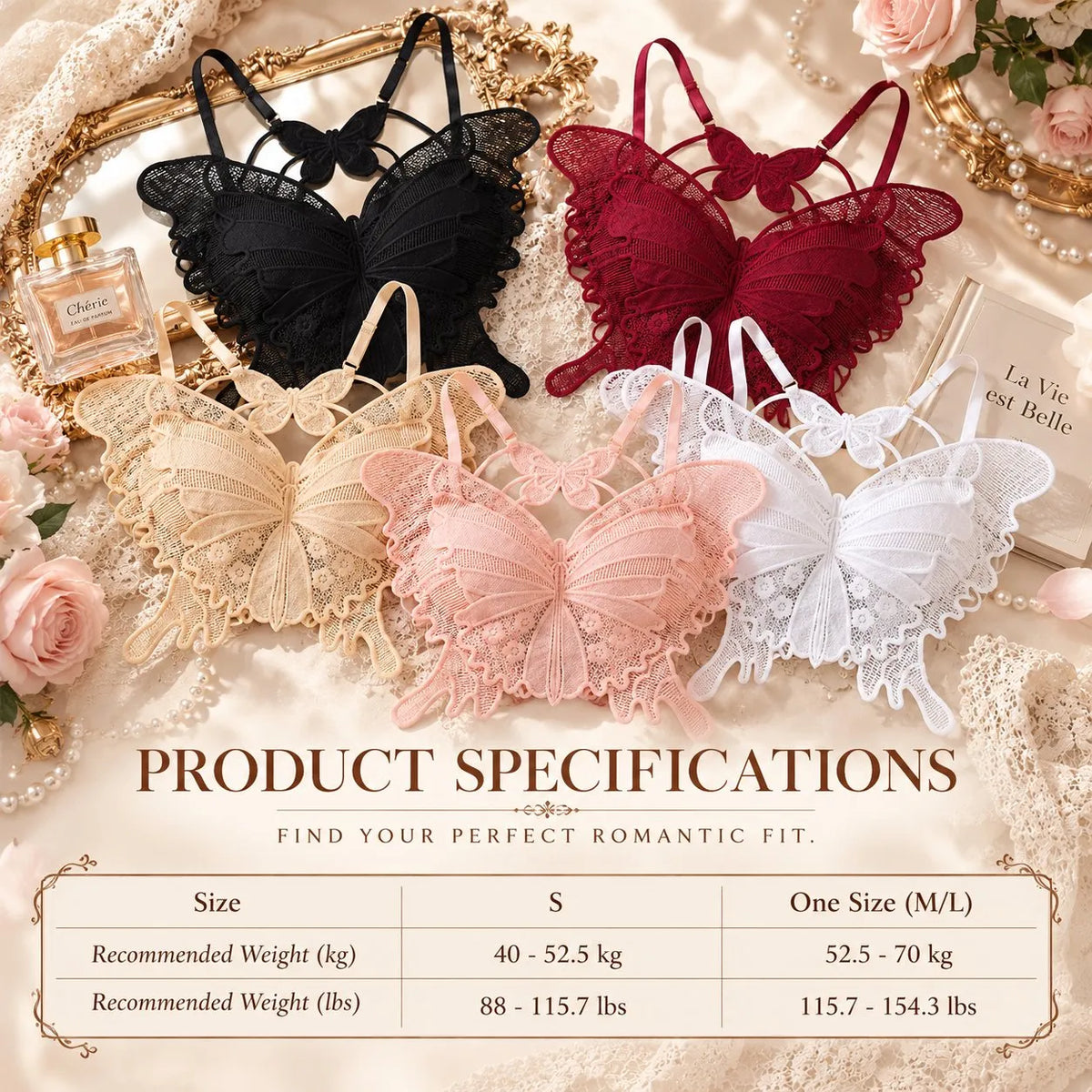 💥NEW HOT SALE 50%OFF💥French Romantic Butterfly Lace Wireless Bra Sexy Hollow Camisole with Integrated Cups