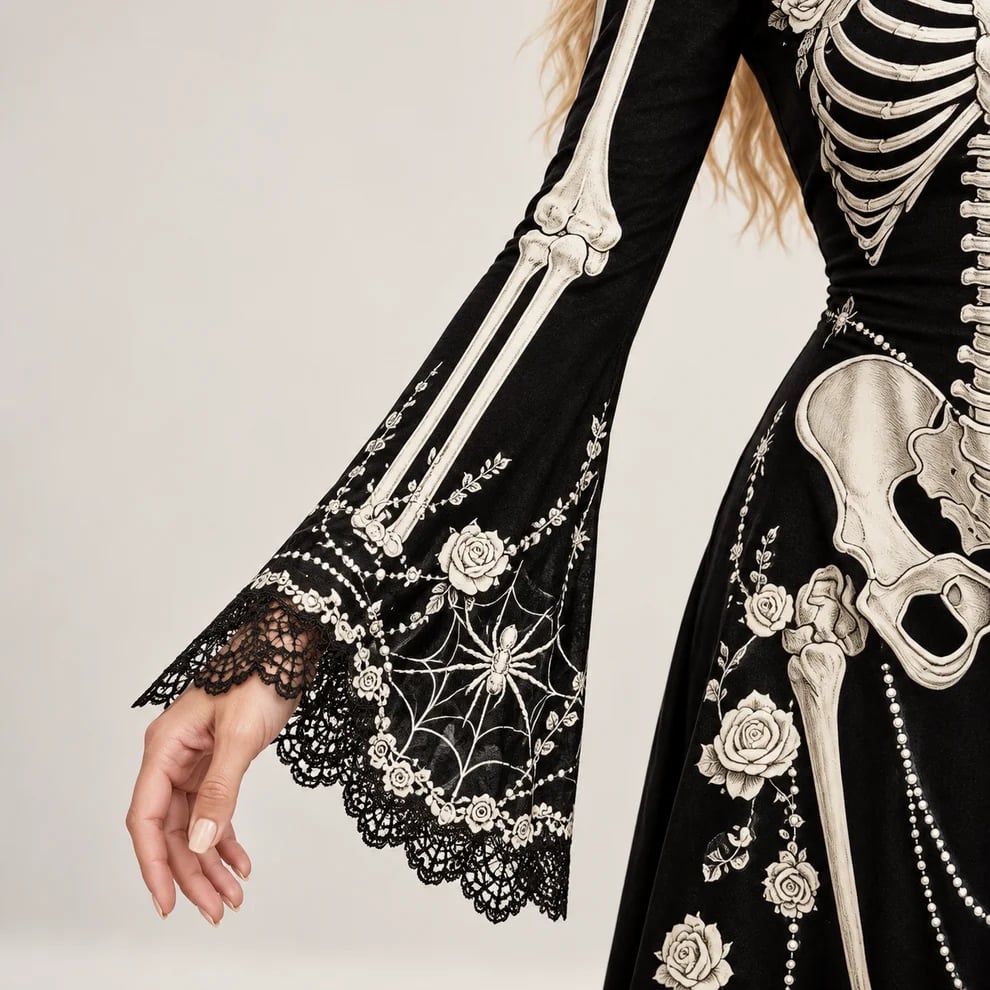 Skeleton & Rose Halloween Maxi Dress