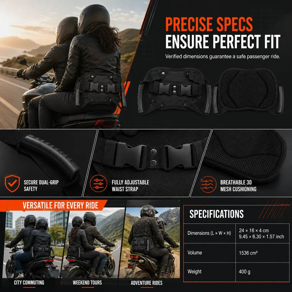 🏍️Motorcycle Passenger Grab Handle Belt – Non-slip. Adjustable. Heavy-Duty🛡️