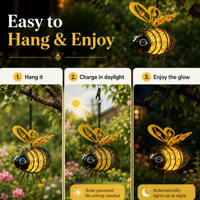 🐝Hanging Solar Bee Light – Warm Amber Glow, Flicker-Free, Perfect for Garden Parties, Camping, or Kids' Rooms – Spread Joy Day and Night 🌞🌜